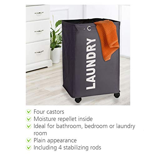 Wenko Pongotodo Quadro Taupe, Saco para la Ropa Sucia, Capacidad 79 l, Poliéster, 40 x 60 x 33 cm, Color Gris Oscuro