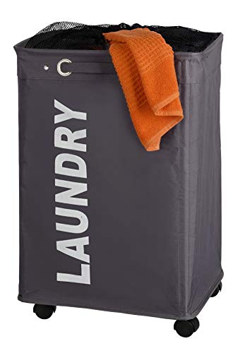 Wenko Pongotodo Quadro Taupe, Saco para la Ropa Sucia, Capacidad 79 l, Poliéster, 40 x 60 x 33 cm, Color Gris Oscuro