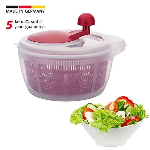 Westmark Ensaladera, Capacidad: 5 litros, ø 26 cm, Plástico, Sin BPA, Fortuna, Color: transparente/Rojo, 24322200