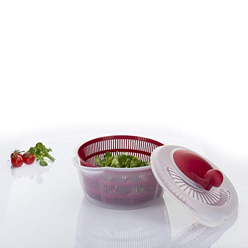 Westmark Ensaladera, Capacidad: 5 litros, ø 26 cm, Plástico, Sin BPA, Fortuna, Color: transparente/Rojo, 24322200