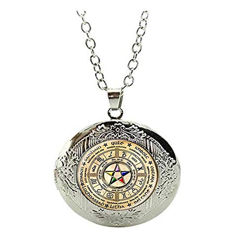 Wiccan - Collar con medallón de pentagrama, joyería de pentagrama, Wicca Jewelry Wicca, rueda de religión pagana, rueda celta del zodiaco Elemental Pentáculo regalo