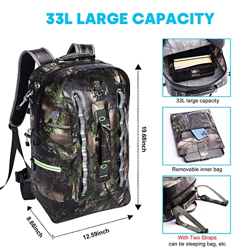 WILD HEART IPX8 Mochila Con Cremallera Hermética e Impermeable con Gran Capacidad 33L Para navegar, Navegar, Pescar y río Aguas Arriba…