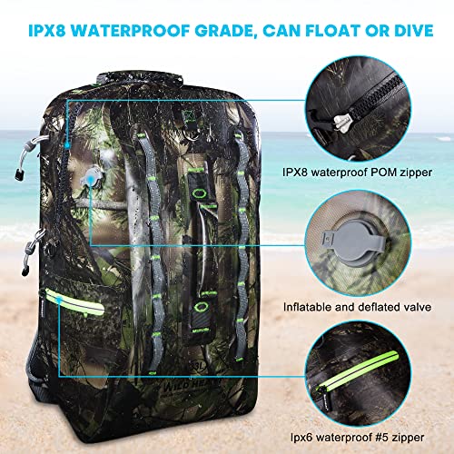 WILD HEART IPX8 Mochila Con Cremallera Hermética e Impermeable con Gran Capacidad 33L Para navegar, Navegar, Pescar y río Aguas Arriba…