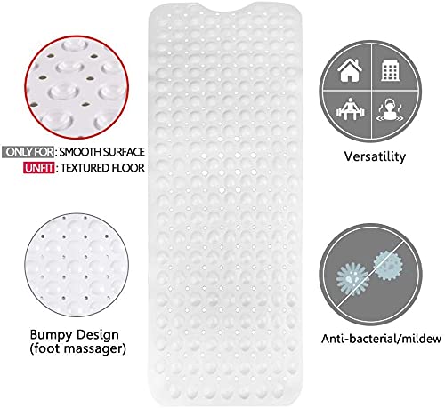Wimaha Esteras Extra largas para bañera Alfombras Antideslizantes para baño, Antibacterial, BPA, Libre de látex sin ftalato,Lavable a máquina,Ideal para bebés,39”x16“, Blanco