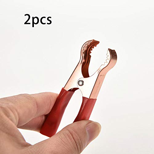 Winbang Abrazaderas de Batería, 2 Pcs Pinzas de Cocodrilo de Metal Clip de Cocodrilo Rojo y Negro para Cargador de Batería, Tamaño Pequeño 77 mm