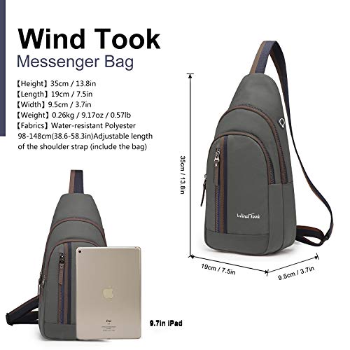 Wind Took bolsa bandolera mochila pequeña bolso pecho hombre y mujer bolso hombro bolso desportiva mochila de ocio multipropósito 19 x 9.5 x 35cm gris