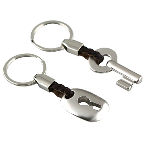 WINOMO Llavero de los Pares Llavero de Cuero Creativo Regalo de Cerradura Dominante Anillo(Plata)