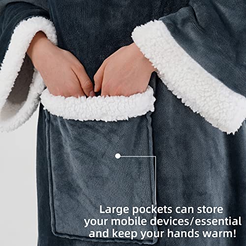 Winthome Manta acogedora con Mangas, Manta Sherpa Warm con Mangas y Bolsillo, Manta Hugz de 140x180 cm para Mujeres Adultas Unisex (Gris)