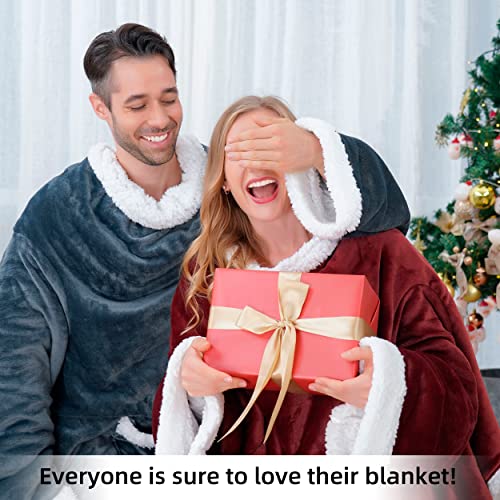 Winthome Manta acogedora con Mangas, Manta Sherpa Warm con Mangas y Bolsillo, Manta Hugz de 140x180 cm para Mujeres Adultas Unisex (Gris)