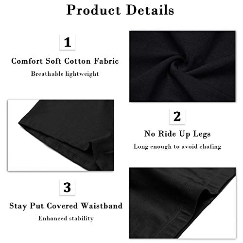 wirarpa Shorts Leggings Pantalon Cortos Algodon Mujer 3 Pack Cintura Alta Bragas Seguridad Boxer Mujer Tallas Grandes Negro M