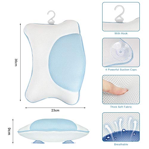 Wishstar Almohada BañEra,Cojin BañEra con 4 Ventosas,Reposacabezas BañEra Antideslizante,Bathroom Accessories para Baño Relajante,Hidromasaje(Azul)