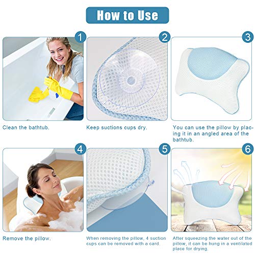 Wishstar Almohada BañEra,Cojin BañEra con 4 Ventosas,Reposacabezas BañEra Antideslizante,Bathroom Accessories para Baño Relajante,Hidromasaje(Azul)