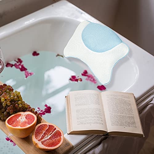 Wishstar Almohada BañEra,Cojin BañEra con 4 Ventosas,Reposacabezas BañEra Antideslizante,Bathroom Accessories para Baño Relajante,Hidromasaje(Azul)
