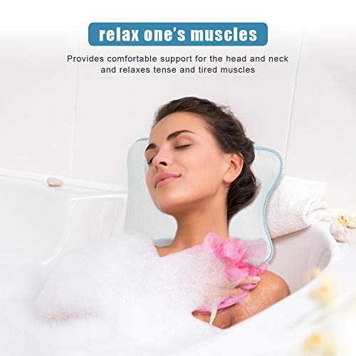 Wishstar Almohada BañEra,Cojin BañEra con 4 Ventosas,Reposacabezas BañEra Antideslizante,Bathroom Accessories para Baño Relajante,Hidromasaje(Azul)