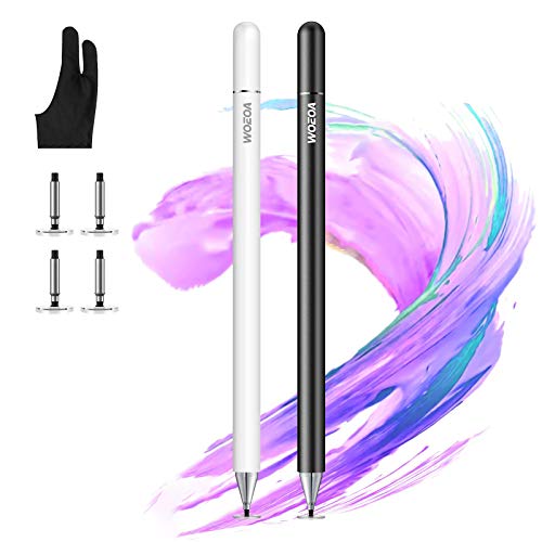 WOEOA Lápiz Stylus Capacitivo Universal, 2PCS Stylus Pen Bolígrafos Digitales para Pantalla Táctil Ipads,iPad Mini,Samsung,Teléfonos móviles,Smartphones,Tabletas,con Dibujo Guante,4 Replacement nibs