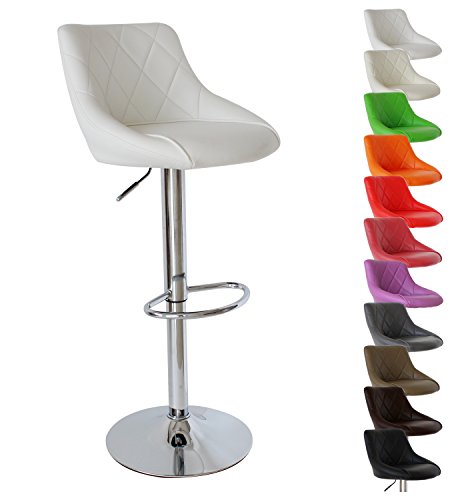 WOLTU 1x Taburete de Bar con Respaldo, Ajuste de Altura Continuo, Acero Cromado, tapicería de Cuero de fácil Cuidado, Asiento Bien Acolchado, (Blanco)