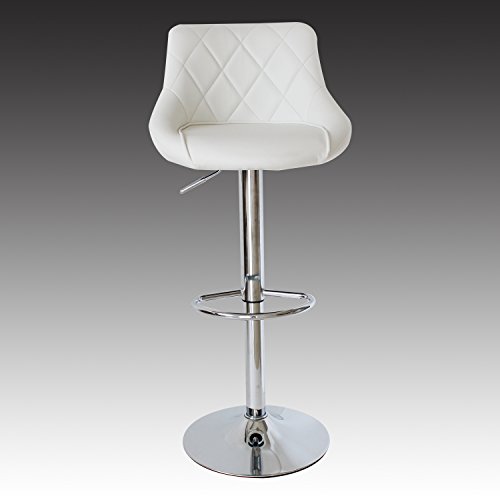 WOLTU 1x Taburete de Bar con Respaldo, Ajuste de Altura Continuo, Acero Cromado, tapicería de Cuero de fácil Cuidado, Asiento Bien Acolchado, (Blanco)