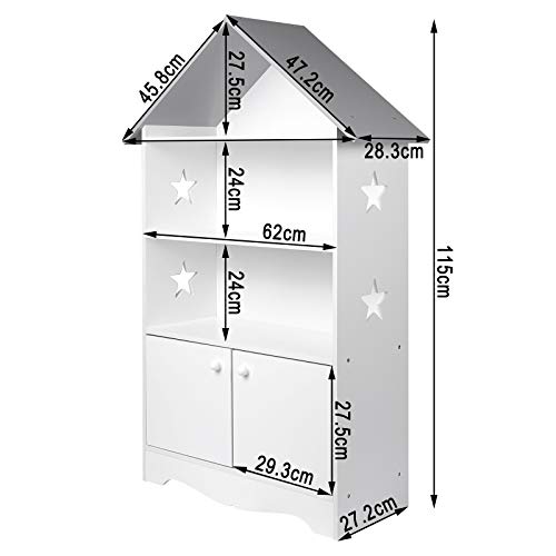 WOLTU Librería Infantil para Niños con 3 Estanterías Abiertos, Librero Infantil para Habitación Organizador Multiusos, Estante de Libreria para Dormitorio Blanca KR006