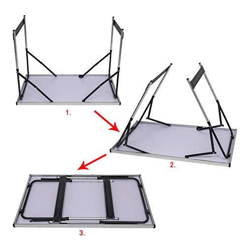 WOLTU Mesa de Camping Mesa Plegable Mesa de Jardín Mesa de Trabajo Mesa de Balcón Altura Regulable Aluminio Acero MDF Roble Brillante CPT8121hei