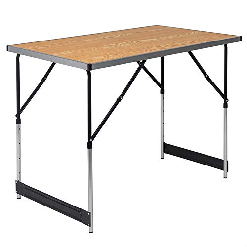 WOLTU Mesa de Camping Mesa Plegable Mesa de Jardín Mesa de Trabajo Mesa de Balcón Altura Regulable Aluminio Acero MDF Roble Brillante CPT8121hei