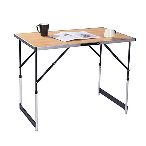 WOLTU Mesa de Camping Mesa Plegable Mesa de Jardín Mesa de Trabajo Mesa de Balcón Altura Regulable Aluminio Acero MDF Roble Brillante CPT8121hei