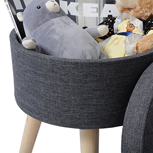 WOLTU Taburete Redondo Puff Caja de Almacenamiento Taburete de Almacenamiento Asiento para Dormitorio Tapa Extraíble Asiento de Lino con Patas Madera Maciza, Gris Oscuro, SH08dgr-1