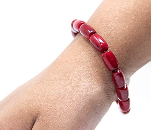 Wonder Care - Pulsera de meditación de yoga de piedra de coral rojo natural curativa, banda de equilibrio de alivio del estrés curativo de Reiki Red Coral(paquete de 2)