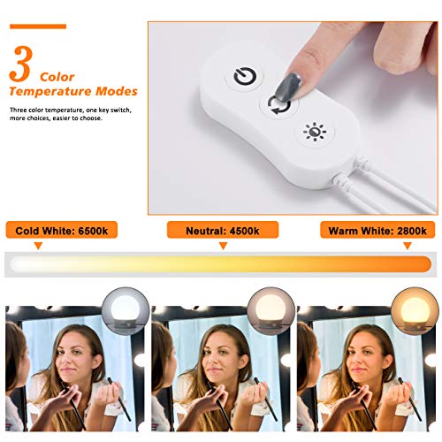 WOOHSE Lámpara LED para espejo, lámpara de maquillaje regulable, 2800 K-6500 K, espejo cosmético, luces Hollywood con interruptor de 3 colores, IP44, luz de maquillaje USB con cable