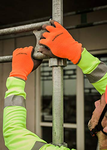 Worksafe Guantes de trabajo térmicos, látex, antideslizantes, resistentes a la abrasión, EN388 - H50-462W, 1 par, talla 11 = XXL, naranja