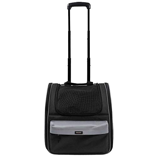 Wouapy Transportín Perro, Gato con Ruedas Trolley (35X29cm, Negro). Bolsa de Transporte Transpirable para Mascotas, Carrito para Perros. Transportín Delantero Suave, Ventilado, Cómodo.