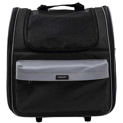 Wouapy Transportín Perro, Gato con Ruedas Trolley (35X29cm, Negro). Bolsa de Transporte Transpirable para Mascotas, Carrito para Perros. Transportín Delantero Suave, Ventilado, Cómodo.
