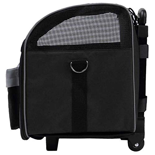 Wouapy Transportín Perro, Gato con Ruedas Trolley (35X29cm, Negro). Bolsa de Transporte Transpirable para Mascotas, Carrito para Perros. Transportín Delantero Suave, Ventilado, Cómodo.