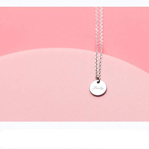 WOZUIMEI S925 Collar de Plata Femenina Moda Coreana Dulce Lucky Disco Redondo Cadena de Clavícula Inglesa Femeninacollar
