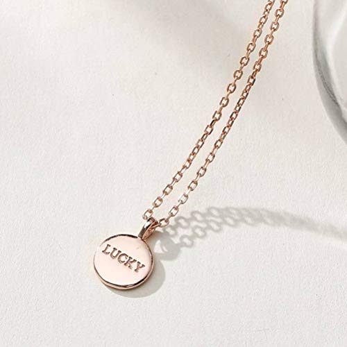WOZUIMEI S925 Collar de Plata Hembra Alfabeto Coreano Lucky Disco Redondo Cadena de Clavícula Inglesa Hembraoro rosa, Plata 925