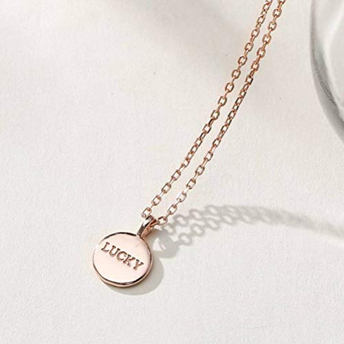 WOZUIMEI S925 Collar de Plata Hembra Alfabeto Coreano Lucky Disco Redondo Cadena de Clavícula Inglesa Hembraoro rosa, Plata 925