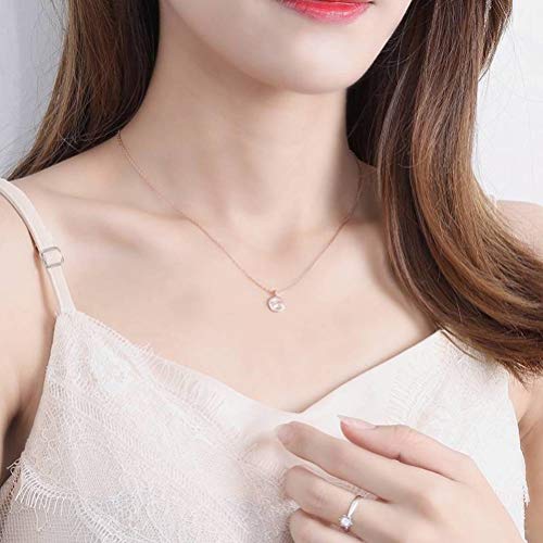 WOZUIMEI S925 Collar de Plata Hembra Alfabeto Coreano Lucky Disco Redondo Cadena de Clavícula Inglesa Hembraoro rosa, Plata 925