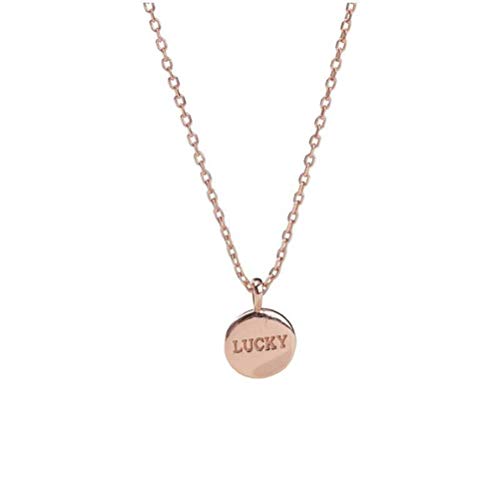 WOZUIMEI S925 Collar de Plata Hembra Alfabeto Coreano Lucky Disco Redondo Cadena de Clavícula Inglesa Hembraoro rosa, Plata 925