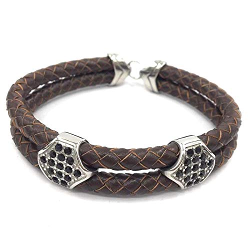 WQZYY&ASDCD Pulseras Brazalete Joyería De Moda Pulsera De Cuero Pulseras De Hombre para Mujer Regalo De Mejor Amigo Brazalete Marrón-Brown_Wearing_Length_185Mm