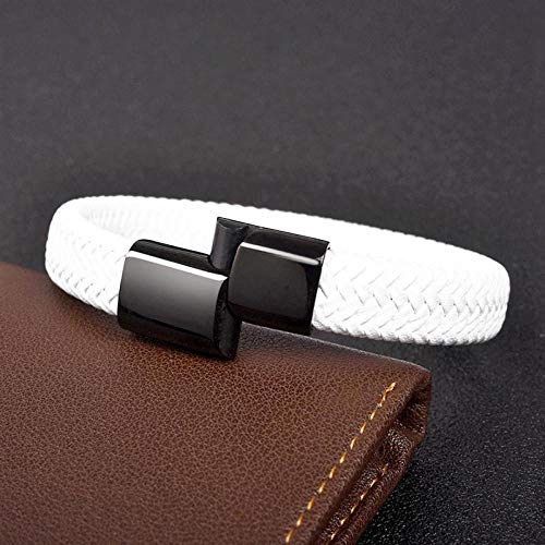 WQZYY&ASDCD Pulseras Brazalete Pulsera De Cuero con Calavera Gótica para Hombres, Brazalete De Cierre Magnético De Acero Inoxidable Trenzado Blanco, Joyería De Moda Masculina para Halloween, Re