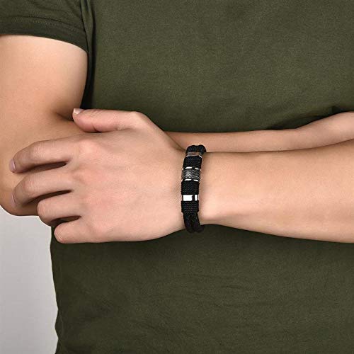 WQZYY&ASDCD Pulseras Brazalete Pulsera De Cuero Trenzado A La Moda para Hombre, Cierre Magnético De Acero Inoxidable, Diseño De Doble Capa, Brazalete para Envolver, Joyería Masculina, Regalo De