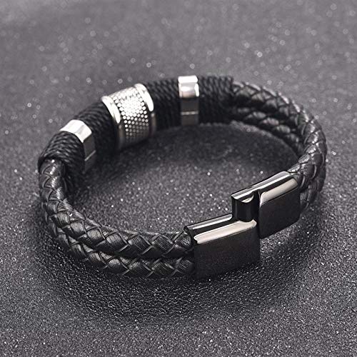 WQZYY&ASDCD Pulseras Brazalete Pulsera De Cuero Trenzado A La Moda para Hombre, Cierre Magnético De Acero Inoxidable, Diseño De Doble Capa, Brazalete para Envolver, Joyería Masculina, Regalo De