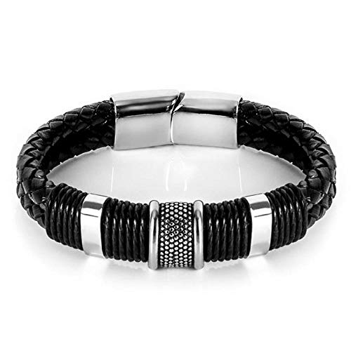 WQZYY&ASDCD Pulseras Brazalete Pulsera De Cuero Trenzado A La Moda para Hombre, Cierre Magnético De Acero Inoxidable, Diseño De Doble Capa, Brazalete para Envolver, Joyería Masculina, Regalo De