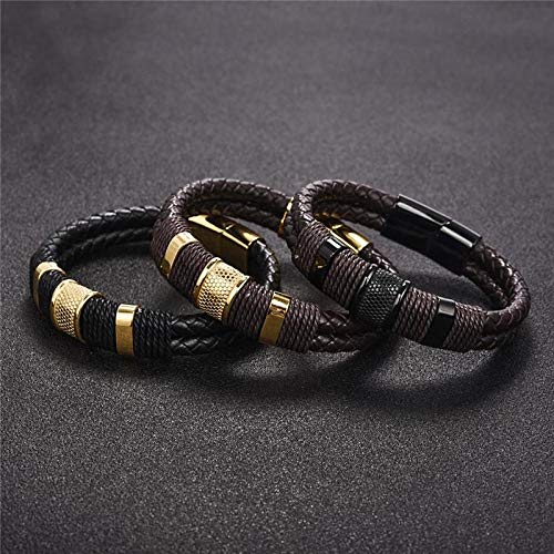 WQZYY&ASDCD Pulseras Brazalete Pulsera De Cuero Trenzado A La Moda para Hombre, Cierre Magnético De Acero Inoxidable, Diseño De Doble Capa, Brazalete para Envolver, Joyería Masculina, Regalo De