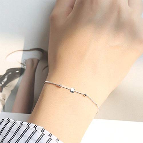 WQZYY&ASDCD Pulseras Brazalete Pulsera De Joyería De Plata De Ley 925 Moda Femenina Retro Pulsera Cuadrada Longitud 19,5 Cm-1110