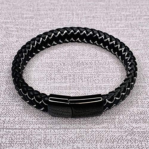 WQZYY&ASDCD Pulseras Brazalete Punk Men Jewelry Brazalete De Cuero Trenzado Brazaletes De Moda De Acero Inoxidable-White_1_Wearing_Length_205Mm