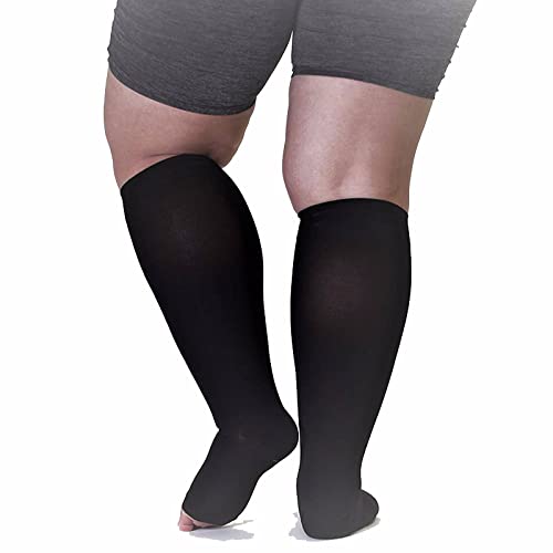 WSYKC Medias De Compresión De Punta Abierta, 20-30 mmHg, 6X Tamaño Ultra Ancho, Medias De Compresión Adecuadas para Personas Obesas Y Mujeres Embarazadas 5XL