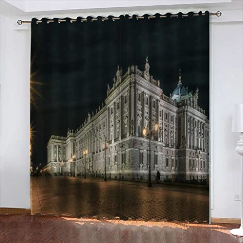 WUBMQ Cortinas Cocina Ventana Opacas Moderna 220x215cm (AnxAl) 2 Piezas 3D Paisaje arquitectónico Cortinas termicas aislantes Frio y Calor para Decoración de Salon Dormitorio Modernas