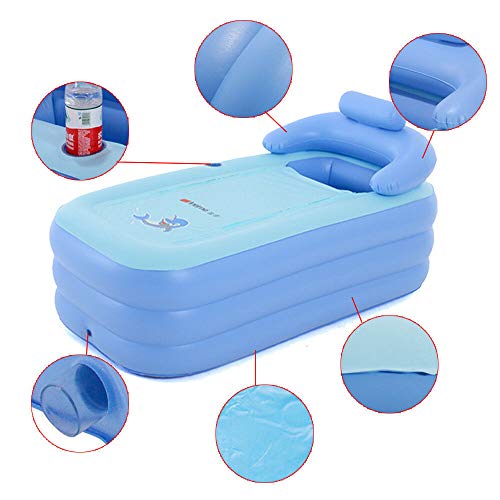 WUPYI2018 Bañera hinchable para adultos, de PVC, plegable, portátil, para viaje, spa, 160 x 82 x 75 cm, color azul