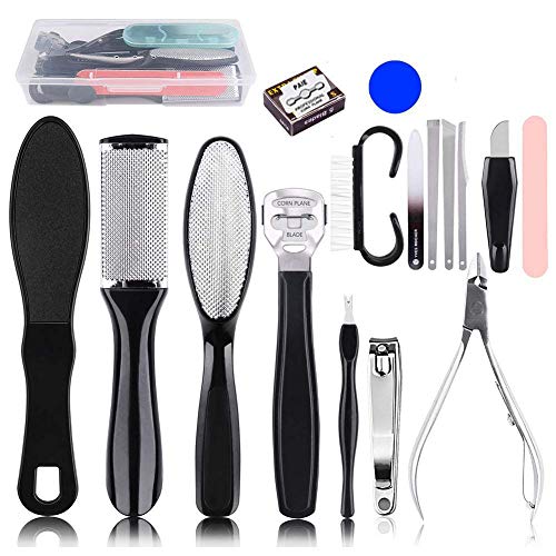 Wuudi Foot Rapier - Kit de pedicura, juego de uñas enceradas, juego de manicura, juego de pedicura, 16 piezas, acero inoxidable, profesional, para uñas de diferentes grosores