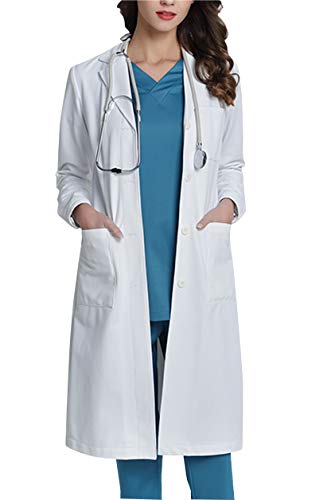 WWOO Bata de Laboratorio Mujer Blanco Bata de Médico Uniforme Sanitario Ropa de Trabajo Actualización de la Tela Delgado S